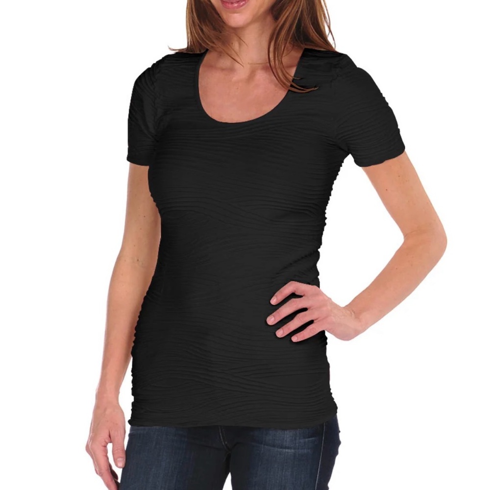 Tees by Tina Black Textured Short Sleeve Top